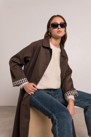 מעיל ארוך בגזרת אוברסייז Maddy | חום