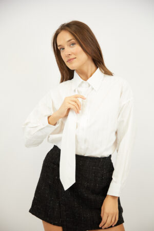 חולצת פסים עם עניבה Virginie | לבן