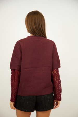 סוודר אלגנטי עם תחרה Ophélie | בורדו