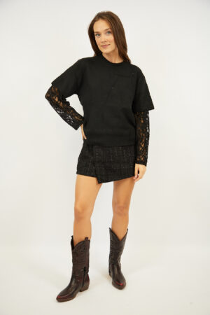 סוודר אלגנטי עם תחרה Ophélie | שחור