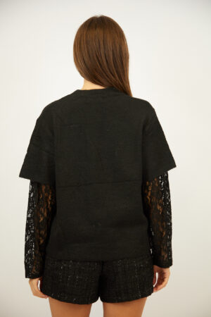 סוודר אלגנטי עם תחרה Ophélie | שחור