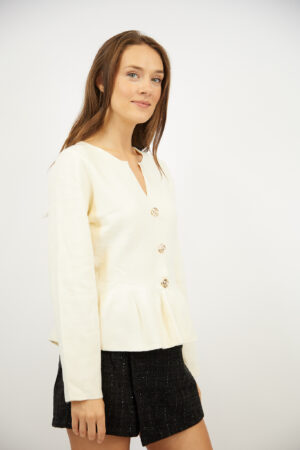 סריג עם כפתורים מוזהבים Emma | קרם