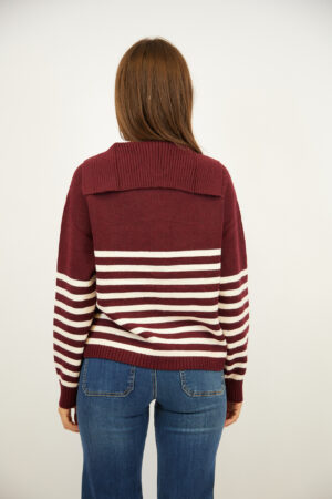 קרדיגן פסים צווארון וי סגנון ימי Lola | בז בורדו