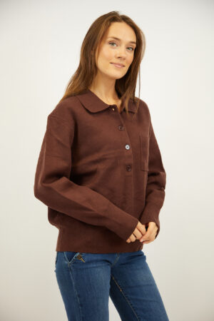 סריג עם כפתורים וצווארון פולו Adèle | חום