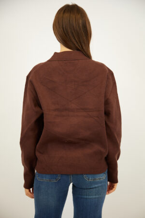 סריג עם כפתורים וצווארון פולו Adèle | חום