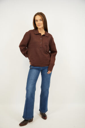 סריג עם כפתורים וצווארון פולו Adèle | חום