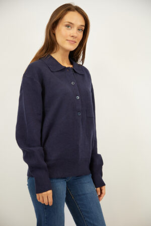 סריג עם כפתורים וצווארון פולו Adèle | נייבי