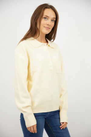 סריג עם כפתורים וצווארון פולו Adèle | בז