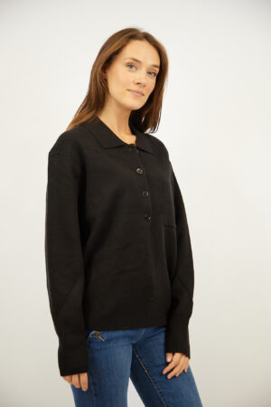 סריג עם כפתורים וצווארון פולו Adèle | שחור