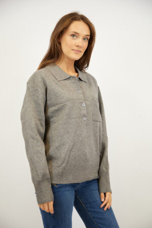 סריג עם כפתורים וצווארון פולו Adèle | אפור