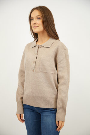 סריג עם כפתורים וצווארון פולו Adèle | אבן