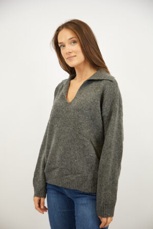 סריג עם צווארון פולו Iris | אפור