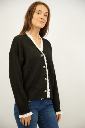 קרדיגן עם תחרה Paula  | שחור