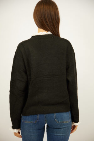 קרדיגן עם תחרה Paula  | שחור