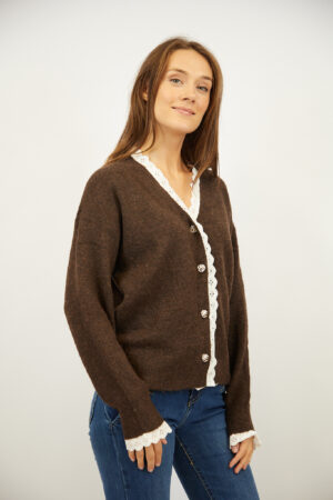 קרדיגן עם תחרה Paula  | קפה