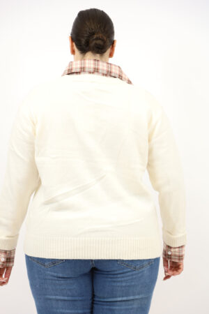 סריג  בשילוב חולצה משובצת בצווארון Shanon | בז