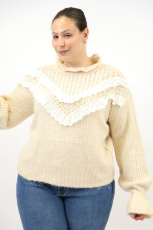 סריג עם שורות תחרה Julie | בז