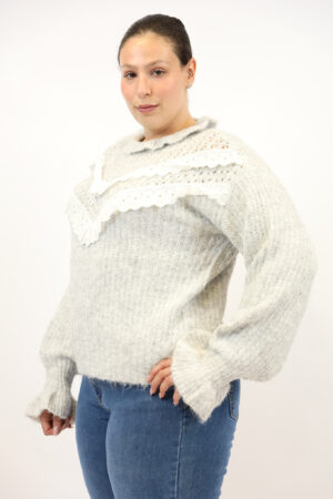 סריג עם שורות תחרה Julie | אפור