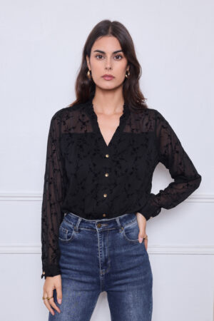 חולצה קטיפה Kelly | שחור – BY-970-5-1223-BLACK