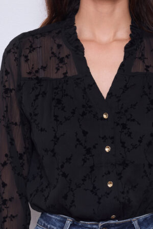 חולצה קטיפה Kelly | שחור