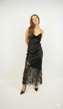 שמלה סאטן שילוב תחרה Lily | שחור – IV-PR7877-BLACK