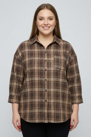 חולצה משובצת Martha | חום – CHR-F321-2-BROWN