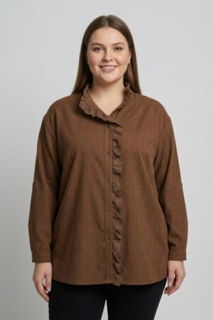 חולצת עם תחרה Sylvie | חום – CHR-F660-BROWN