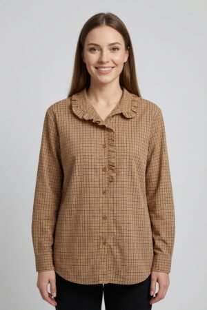 חולצת משובצת Margaux | בז – CHR-F662-BEIGE