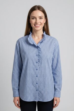 חולצת משובצת Margaux | כחול – CHR-F662-BLUE