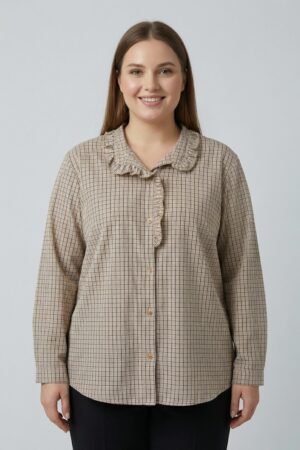 חולצת משובצת Margaux | קרם – CHR-F662-ECRU