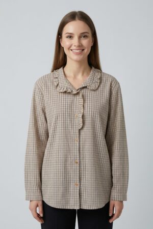 חולצת משובצת Margaux | קרם – CHR-F662-ECRU