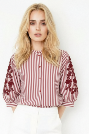 חולצה פסים Élise | אדום ייו – JSM-CH3505-REDWN