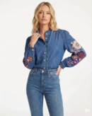 חולצה גינס עם רקמה Solène | כחול – JSM-CH3509-DENIM