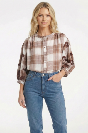 חולצה הדפס משובץ Romy | קפה – JSM-CH3567-CAFE