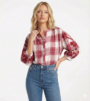 חולצה הדפס משובץ Romy | יין – JSM-CH3567-WINE