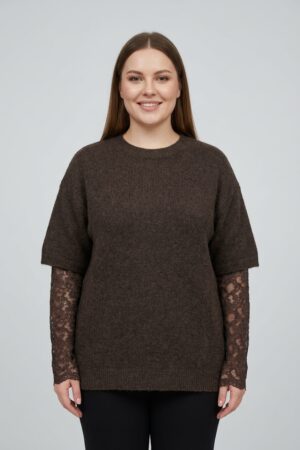 סוודר אלגנטי עם תחרה Ophélie | קפה – ML-F73013-5-CAFE