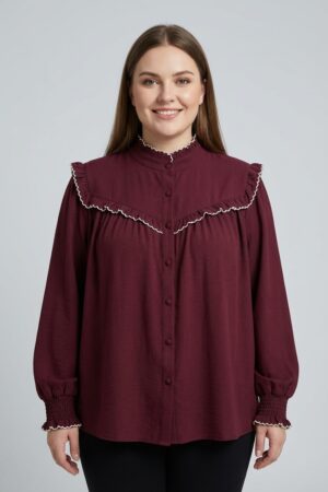 חולצה צווארון וולנים Daphné | בורדו – ML-M1192-5-2196-BORDO