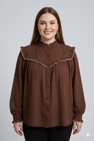 חולצה צווארון וולנים Daphné | קפה – ML-M1192-5-2196-CAFE