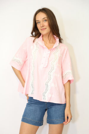חולצה רקמה Ameline | ורוד – JSM-CHR5235-ROSE