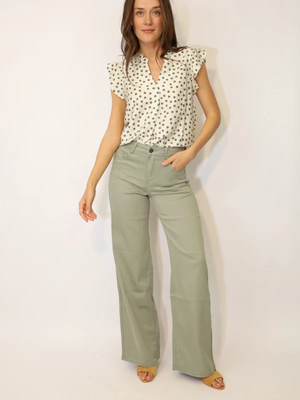 WIDE LEG TENCEL גינס Lara | ירוק