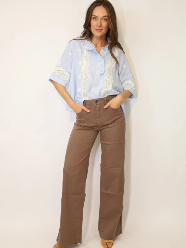 WIDE LEGS TENCEL גינס Lara | שוקו